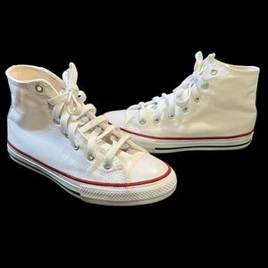 White High-Top Sneakers with Red Accents